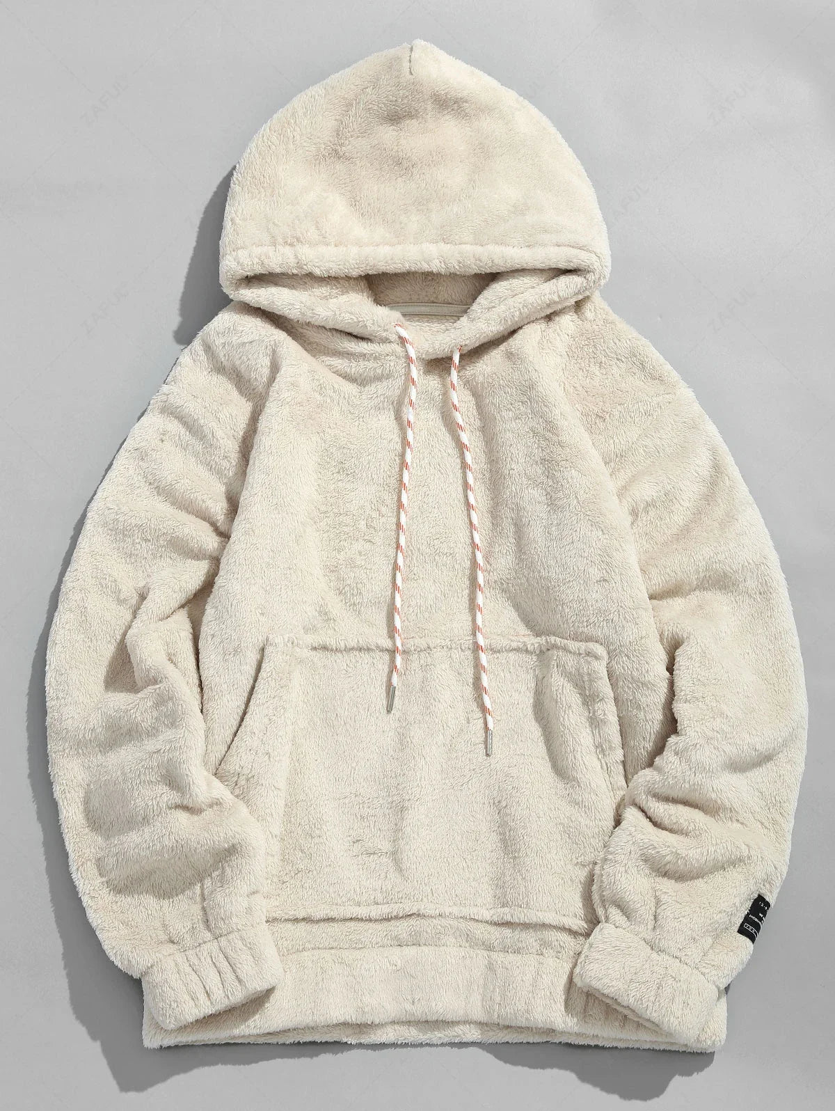 Solid Pouch Pocket Fleece Fluffy Hoodie