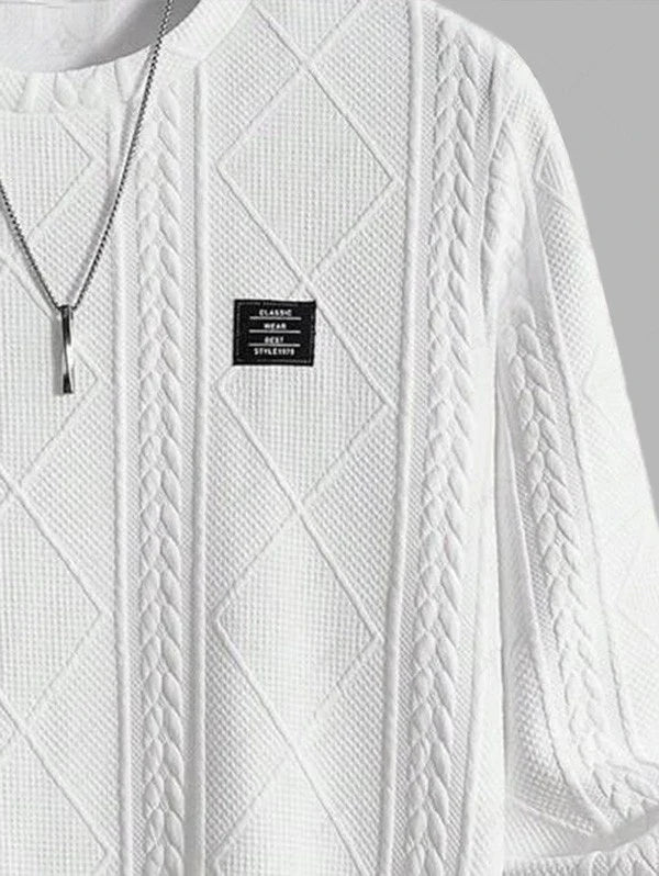 Unisex Jacquard Textured Long Sleeves Pullover Sweatshirt