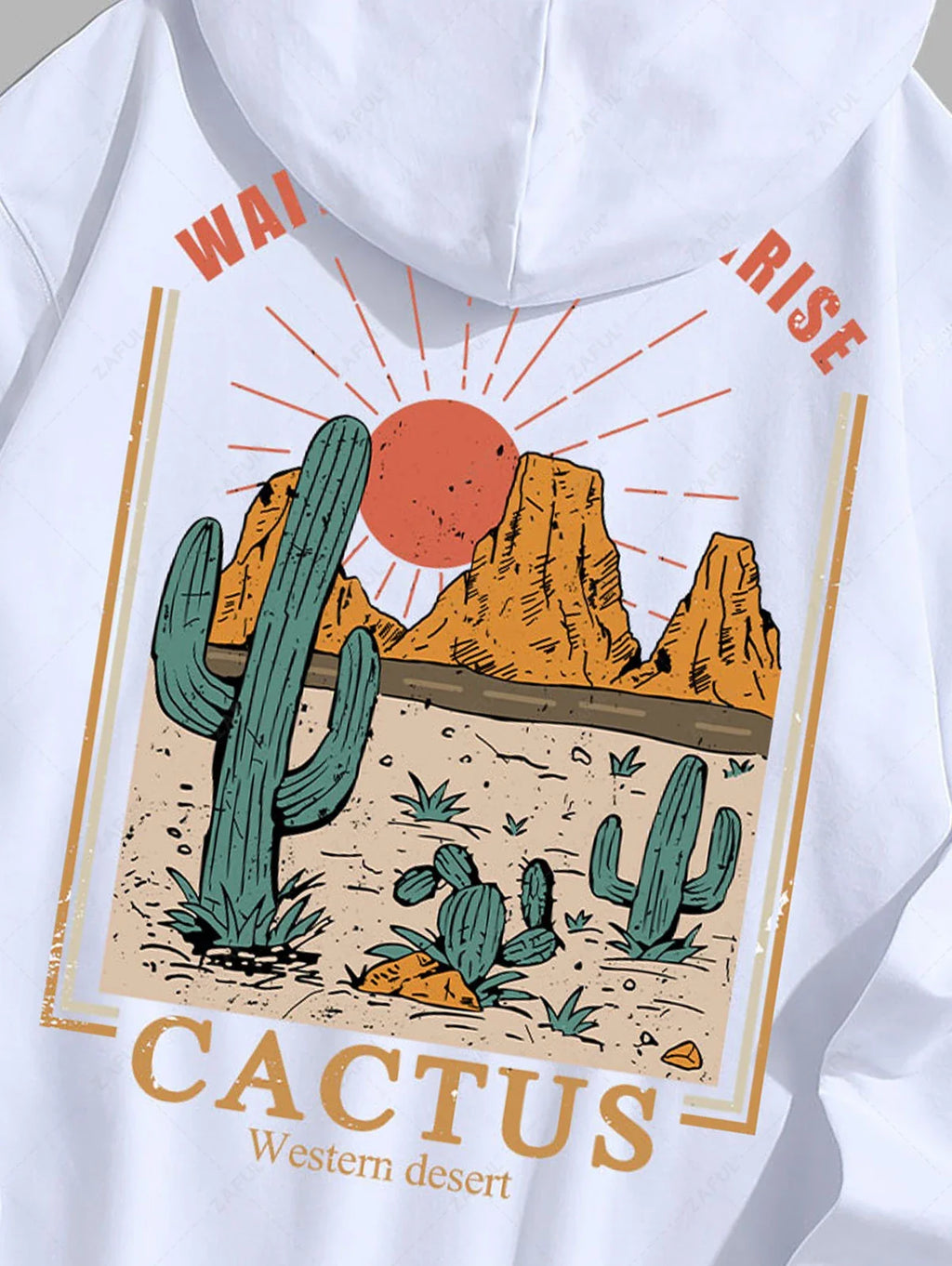 Unisex Sun Letter Cactus Pattern Kangaroo Pocket Pullover Hoodie