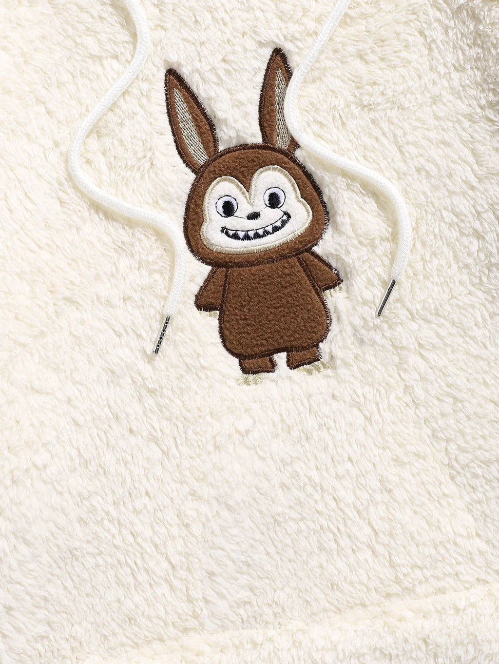 Unisex Fluffy Fleece Embroidered Kangaroo Pocket Pullover Hoodie