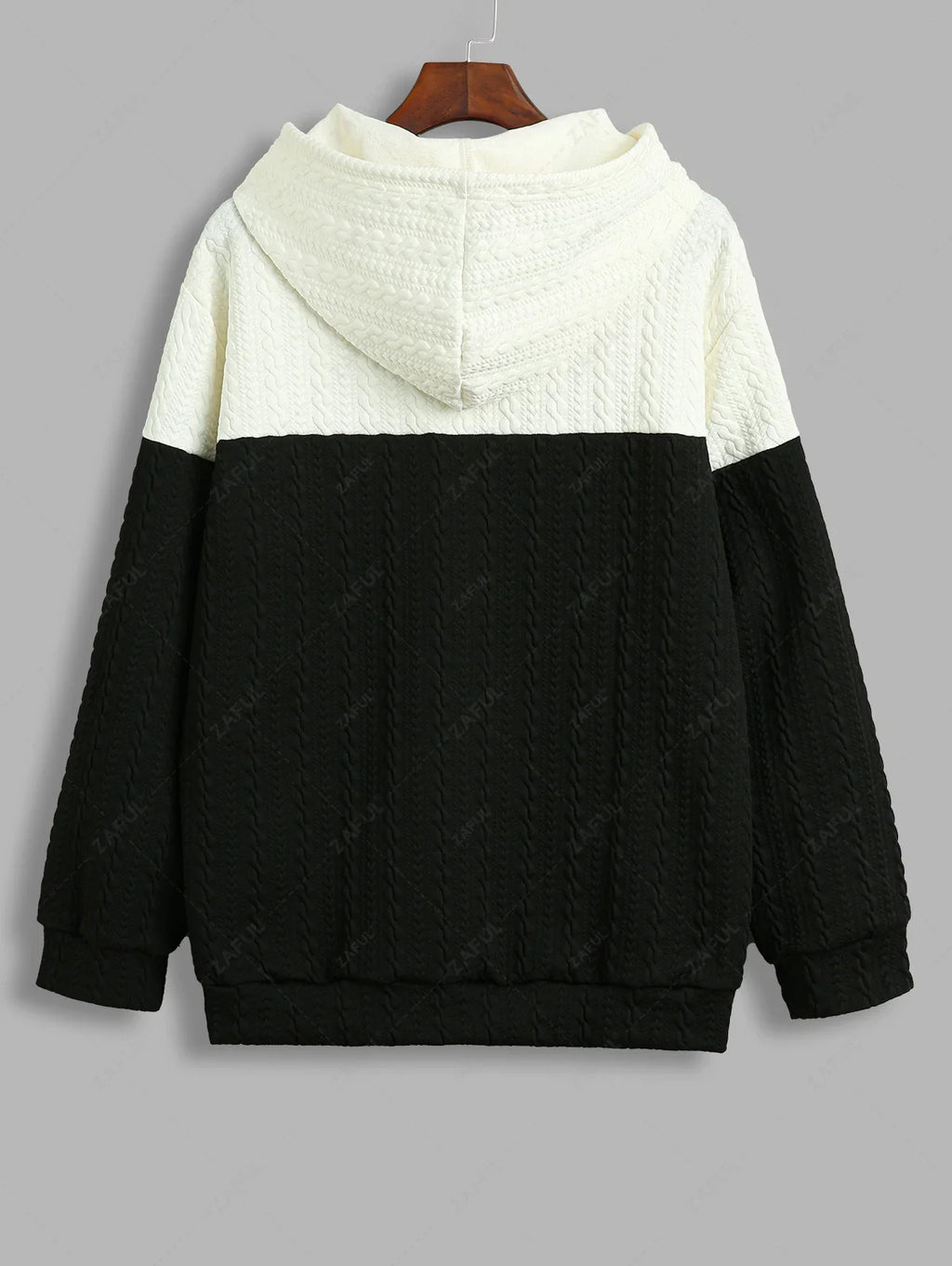 Unisex Colorblock Two Tone Jacquard Textured Letter Embroidered Pullover Hoodie