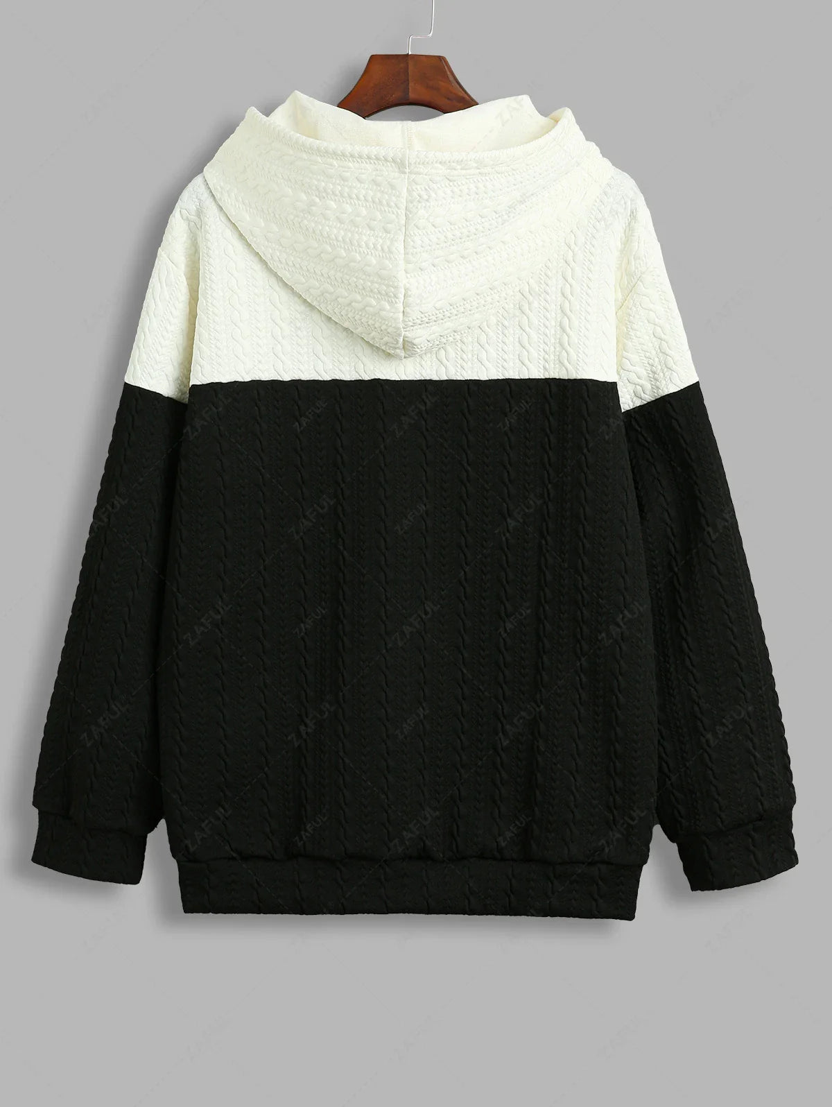 Unisex Colorblock Two Tone Jacquard Textured Letter Embroidered Pullover Hoodie