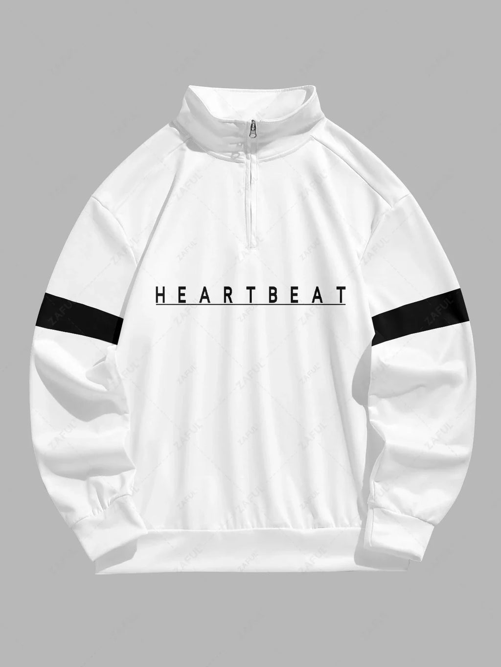 Unisex Colorblock Letter Heartbeat Pattern Printed Quarter Zip Stand Collar Sweatshirt